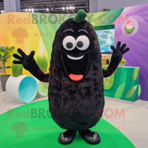 Black Zucchini mascot costume character dressed with a Swimwear and Hairpins