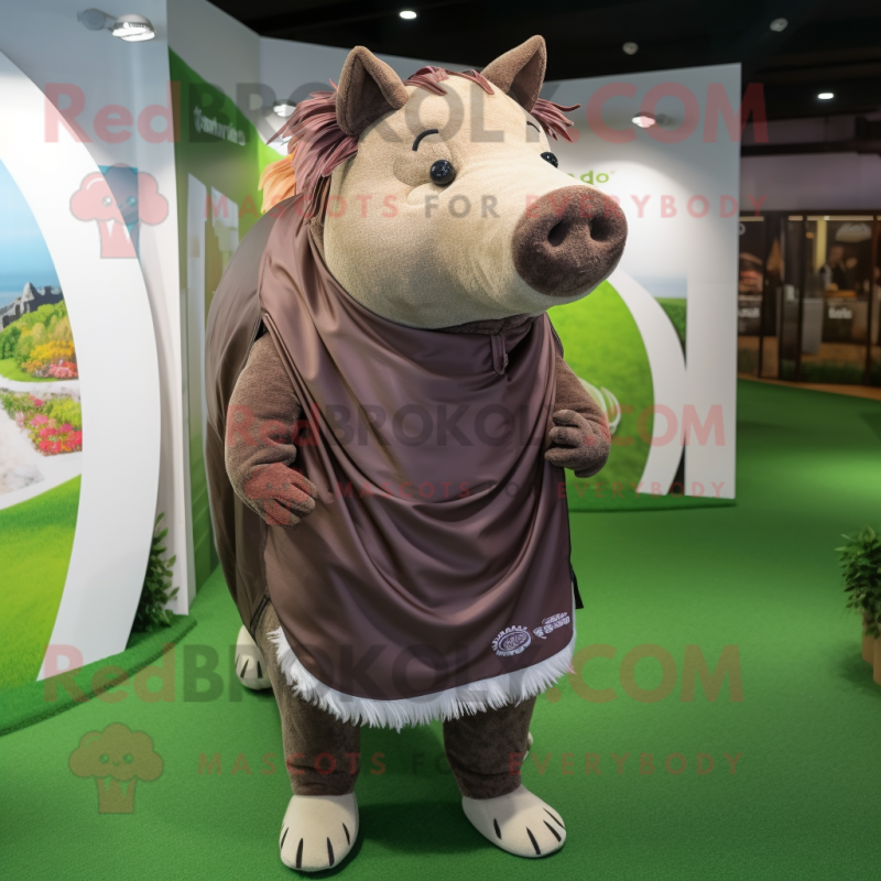 Brown Wild Boar mascot costume character dressed with a Polo Tee and Shawls