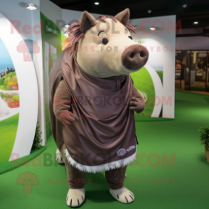 Brown Wild Boar mascot costume character dressed with a Polo Tee and Shawls