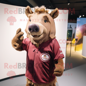Brown Wild Boar mascot costume character dressed with a Polo Tee and Shawls