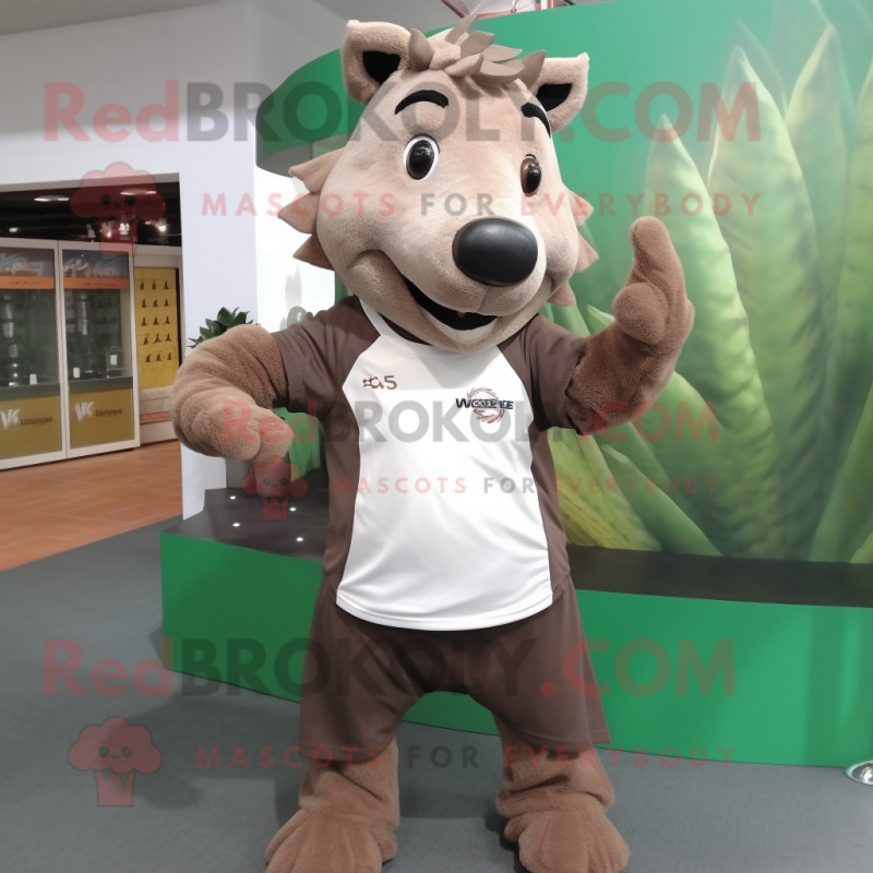 Brown Wild Boar mascot costume character dressed with a Polo Tee and Shawls