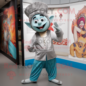 Silver Biryani mascot costume character dressed with a Corduroy Pants and Earrings