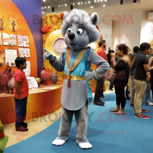 Silver Biryani mascot costume character dressed with a Corduroy Pants and Earrings