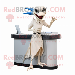 White Dimorphodon mascot costume character dressed with a Pencil Skirt and Gloves