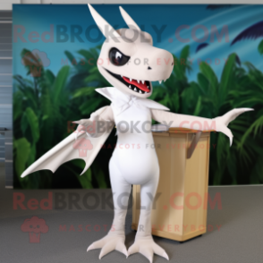 White Dimorphodon mascot costume character dressed with a Pencil Skirt and Gloves