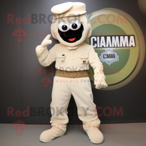 Cream Commando mascot costume character dressed with a Capri Pants and Caps