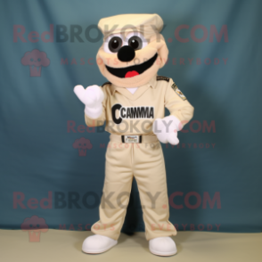 Cream Commando mascot costume character dressed with a Capri Pants and Caps