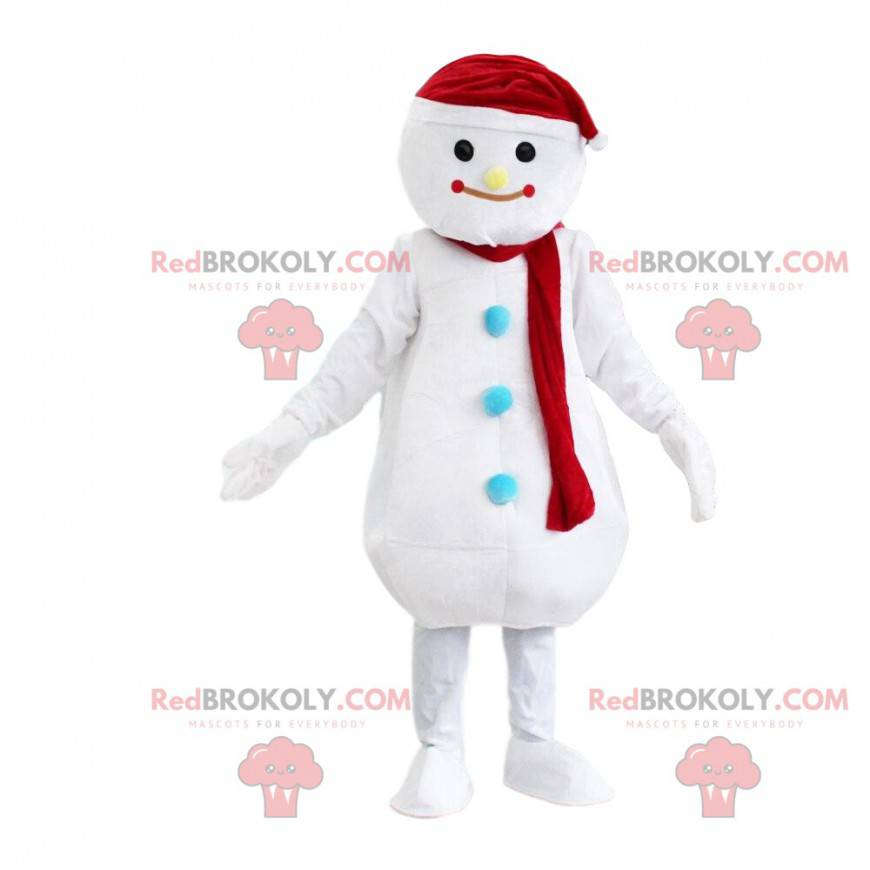 Mascota de muñeco de nieve blanco gigante, traje de invierno -