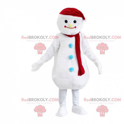 Reusachtige witte sneeuwman mascotte, winterkostuum -