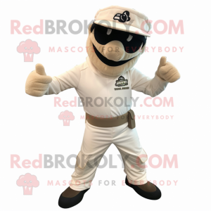 Cream Commando mascot costume character dressed with a Capri Pants and Caps