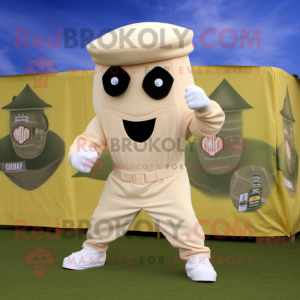 Cream Commando mascot costume character dressed with a Capri Pants and Caps