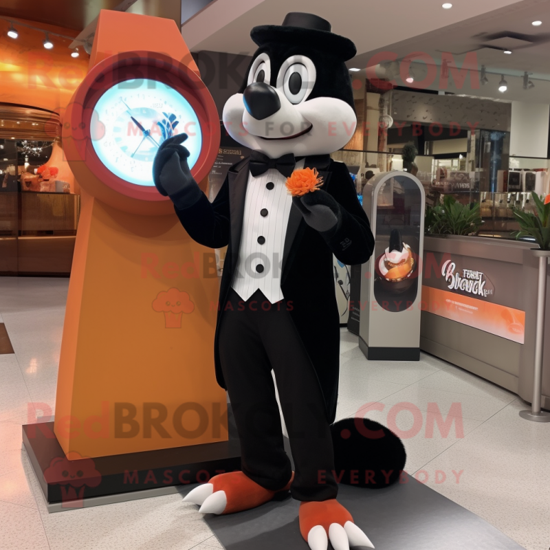 Peach Weasel mascot costume character dressed with a Tuxedo and Digital watches