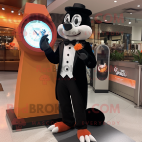 Peach Weasel mascot costume character dressed with a Tuxedo and Digital watches