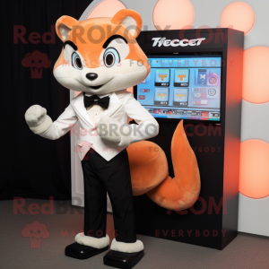 Peach Weasel mascot costume character dressed with a Tuxedo and Digital watches