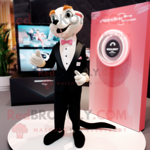 Peach Weasel mascot costume character dressed with a Tuxedo and Digital watches