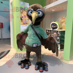 Olive Vulture mascot costume character dressed with a Jeans and Keychains