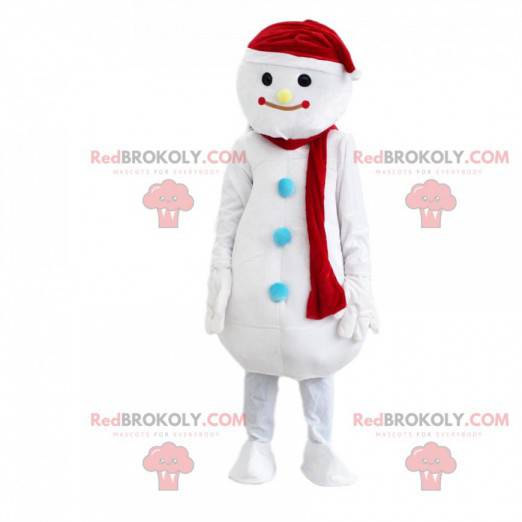 Kæmpe hvid snemand maskot, vinterdragt - Redbrokoly.com