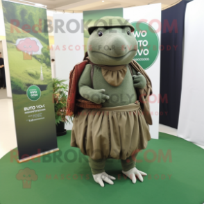 Olive Glyptodon mascot costume character dressed with a Maxi Skirt and Pocket squares