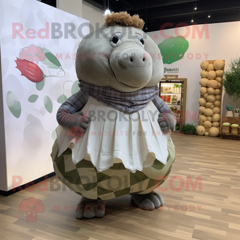 Olive Glyptodon mascot costume character dressed with a Maxi Skirt and Pocket squares