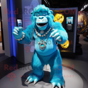 Cyan Gorilla mascot costume character dressed with a Mini Skirt and Bracelets