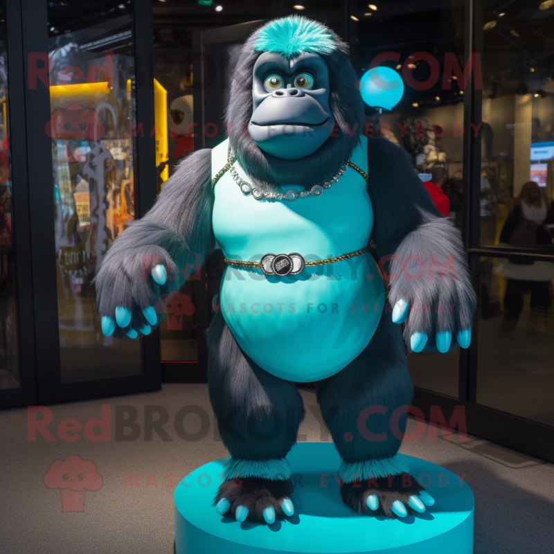 Cyan Gorilla mascot costume character dressed with a Mini Skirt and Bracelets