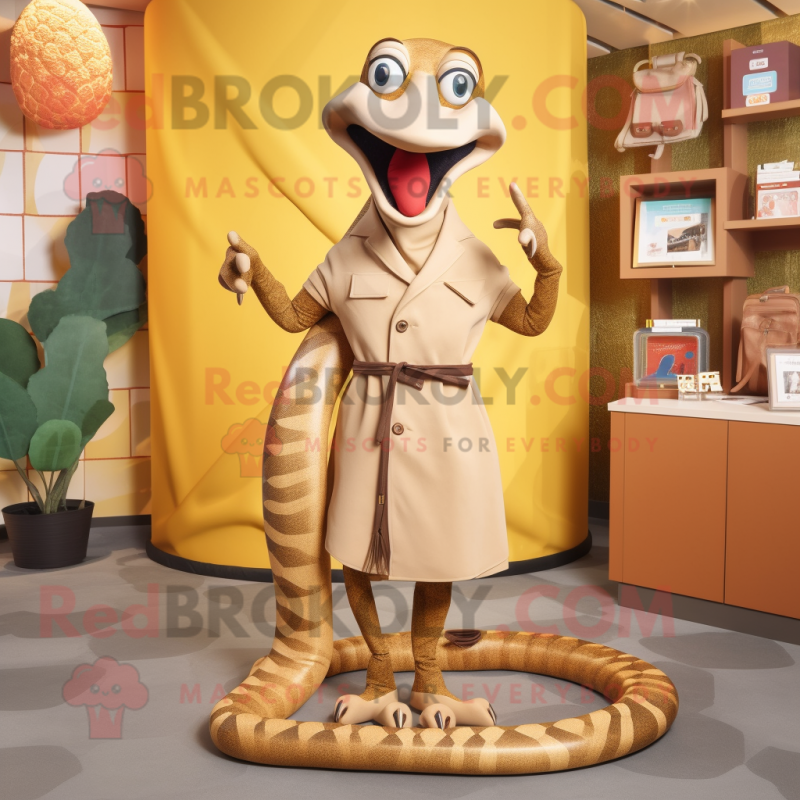 Tan Snake mascot costume character dressed with a Mini Dress and Wallets Tan Snake mascot costume character dressed with a Mini Dress and Wallets