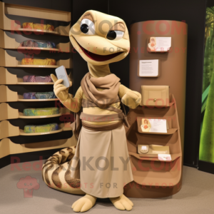 Tan Snake mascot costume character dressed with a Mini Dress and Wallets
