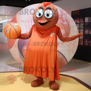 Rust Basketball Ball mascot costume character dressed with a Wrap Dress and Shawls