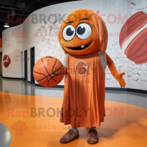 Rust Basketball Ball mascot costume character dressed with a Wrap Dress and Shawls