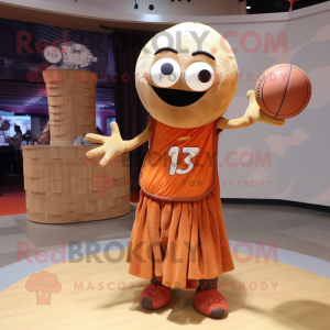 Rust Basketball Ball mascot costume character dressed with a Wrap Dress and Shawls