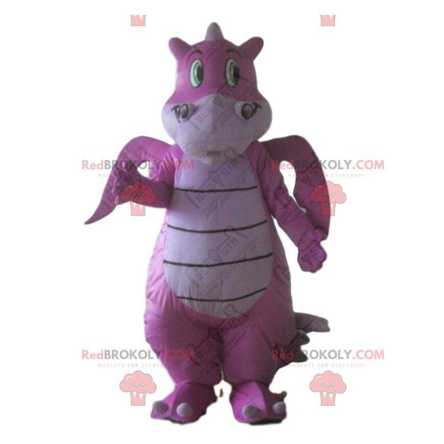 Mascote de dragão rosa, fantasia de dinossauro rosa gigante -
