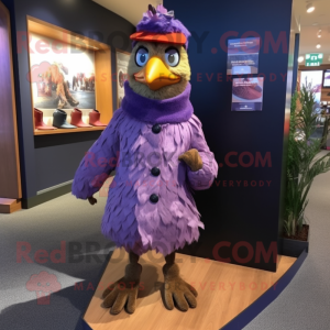 Lavender Pheasant mascot costume character dressed with a Parka and Shoe laces