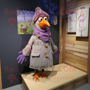 Lavender Pheasant mascot costume character dressed with a Parka and Shoe laces