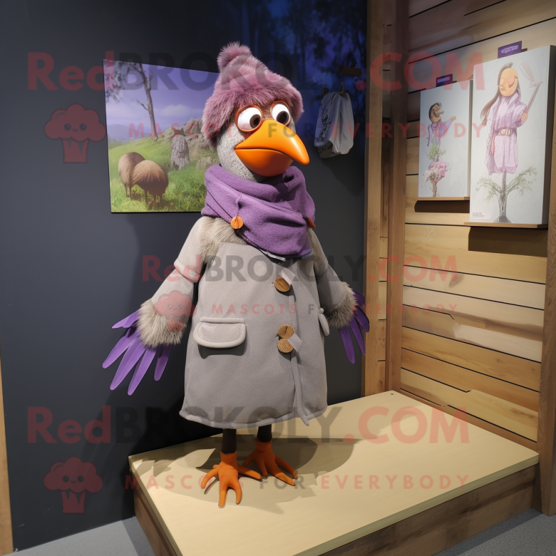 Lavender Pheasant mascot costume character dressed with a Parka and Shoe laces Lavender Pheasant mascot costume character dressed with a Parka and Shoe laces