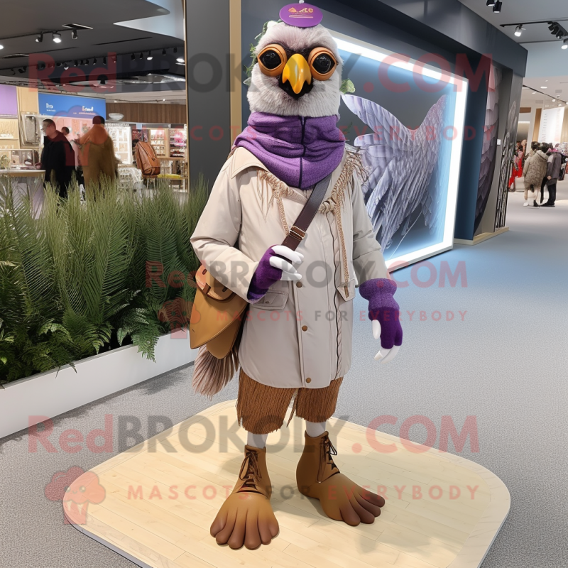 Lavender Pheasant mascot costume character dressed with a Parka and Shoe laces