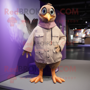 Lavender Pheasant mascot costume character dressed with a Parka and Shoe laces
