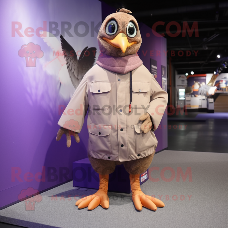Lavender Pheasant mascot costume character dressed with a Parka and Shoe laces Lavender Pheasant mascot costume character dressed with a Parka and Shoe laces