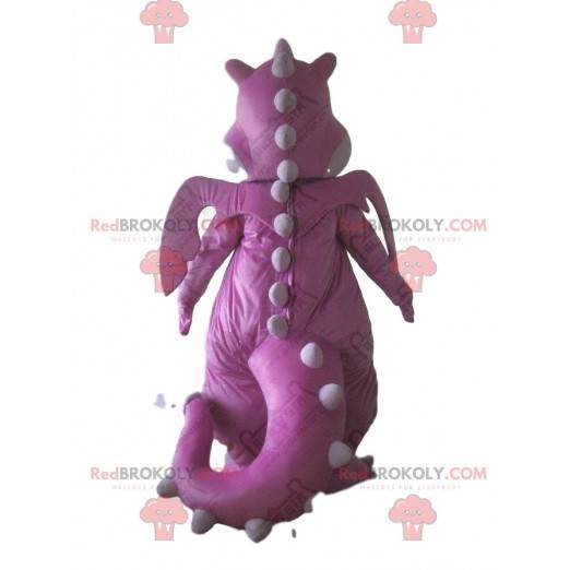 Mascote de dragão rosa, fantasia de dinossauro rosa gigante -