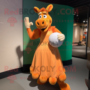 Orange Guernsey Cow mascot costume character dressed with a Ball Gown and Gloves