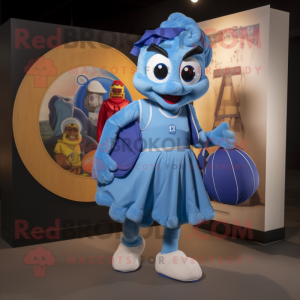 Blue Horseshoe mascot costume character dressed with a Ball Gown and Backpacks