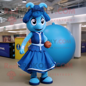 Blue Horseshoe mascot costume character dressed with a Ball Gown and Backpacks