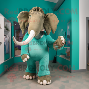 Teal Mammoth mascot costume character dressed with a Romper and Belts