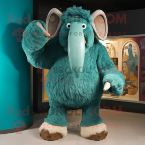 Teal Mammoth mascot costume character dressed with a Romper and Belts