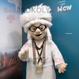 White Chief mascot costume character dressed with a Waistcoat and Eyeglasses