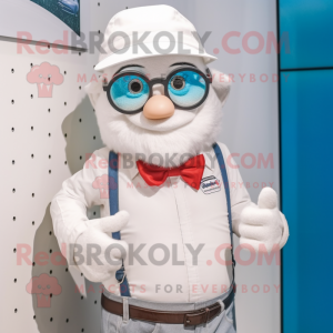 White Chief mascot costume character dressed with a Waistcoat and Eyeglasses