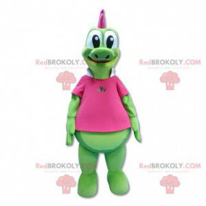 Mascote dragão verde com crista rosa - Redbrokoly.com