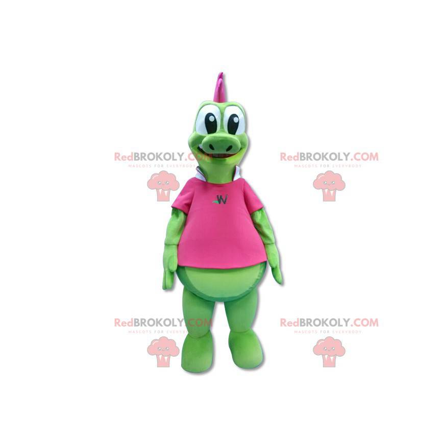 Mascote dragão verde com crista rosa - Redbrokoly.com