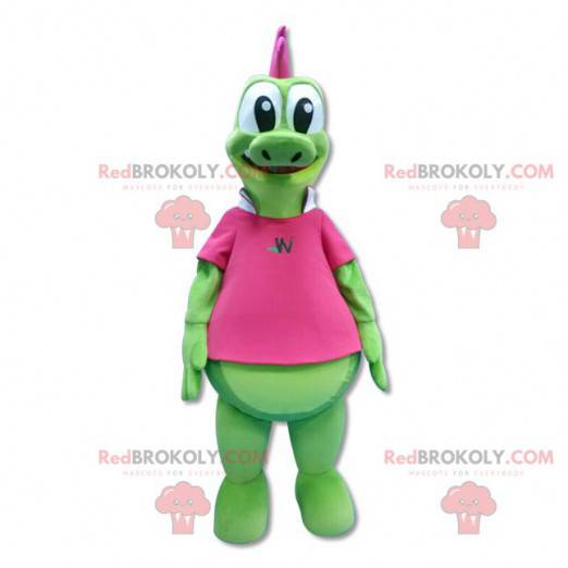 Mascota del dragón verde con cresta rosa - Redbrokoly.com