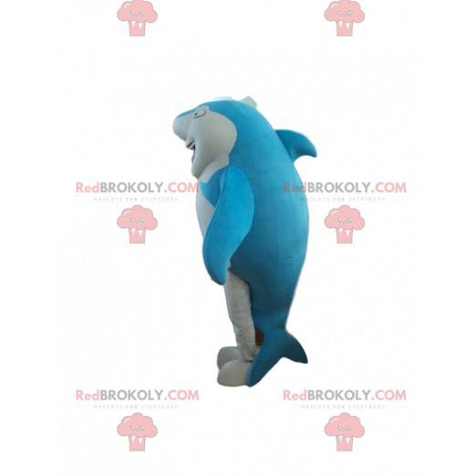 Mascotte de requin bleu et blanc, costume de la mer -