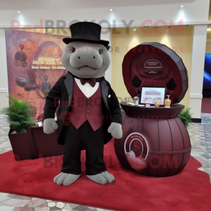 Maroon Glyptodon mascot costume character dressed with a Tuxedo and Coin purses